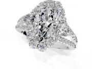 Halo Engagement Ring Setting for Marquise Center with Two-Strand Split Shank and Prong Head in White Gold