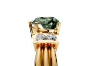Solitaire Engagement Ring Setting for Fancy Green Heart-Shaped Center with Grooved Bar Accent Band and Prong Head in Yellow Gold