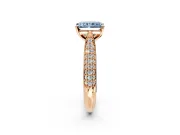 Solitaire Engagement Ring Setting for Fancy Blue Radiant Cut Center with Multi-Row Accents and Prong Head in Rose Gold
