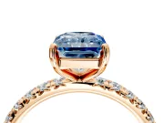 Solitaire Engagement Ring Setting for Fancy Blue Radiant Cut Center with Shared-Prong Accents and Prong Head in Rose Gold