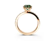 Solitaire Engagement Ring Setting for Fancy Green Round Cut Center with Round Cut Pave Band and Prong Head in Rose Gold