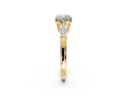 3 Stone Engagement Ring Setting for Cushion Cut Center with Baguette Accents and Prong Head in Yellow Gold