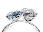 Fancy Blue Oval and Emerald Cut Lab-Grown Diamond Toi et Moi Engagement Ring with Prong-Set Stones in Sterling Silver