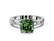 Solitaire Engagement Ring Setting for Fancy Green Cushion Cut Center with Channel Baguette Band and Prong Head in Platinum
