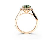 Halo Engagement Ring Setting for Fancy Green Round Cut Center with Raised Halo, Pave Band and Prong Head in Rose Gold