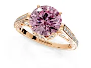 Cathedral Engagement Ring Setting for Fancy Pink Round Cut Center with Antique-Style Pave Band and Prong Head in Rose Gold