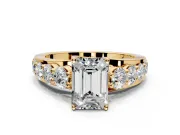Solitaire Engagement Ring Setting for Emerald Cut Center with Graduated Shared Prongs and Prong Head in Yellow Gold