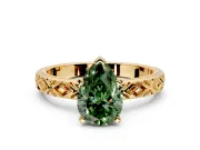 Solitaire Engagement Ring Setting for Fancy Green Pear-Shaped Center with Milgrain X Pattern Band and Prong Head in Yellow Gold