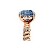 Rope Engagement Ring Setting for Fancy Blue Cushion Cut Center with Accent Shoulders and Prong Head in Rose Gold