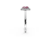 Halo Engagement Ring Setting for Fancy Pink Cushion Cut Center with Plain Tapered Band and Prong Head in White Gold