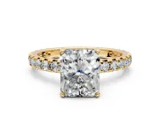 Solitaire Engagement Ring Setting for Radiant Cut Center with Shared-Prong Accents and Prong Head in Yellow Gold