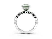Solitaire Engagement Ring Setting for Fancy Green Princess Cut Center with Milgrain Bezel Accents and Prong Head in White Gold