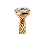 Solitaire Engagement Ring Setting for Asscher Cut Center with Milgrain X Pattern Band and Prong Head in Yellow Gold