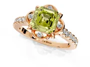 Floral Engagement Ring Setting for Fancy Yellow Asscher Cut Center with Pave Band and Floral Prong Head in Rose Gold