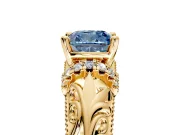 Solitaire Engagement Ring Setting for Fancy Blue Cushion Cut Center with Filigree Accent Basket and Prong Head in Yellow Gold