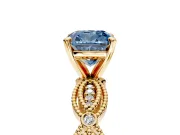 Solitaire Engagement Ring Setting for Fancy Blue Cushion Cut Center with Marquise Panel Band and Prong Head in Yellow Gold