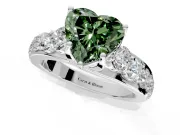 Solitaire Engagement Ring Setting for Fancy Green Heart-Shaped Center with Graduated Shared Prongs and Prong Head in Sterling Silver