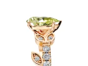 Leaf Motif Engagement Ring Setting for Fancy Yellow Pear-Shaped Center with Pave Band and Prong Head in Rose Gold