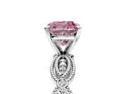 Solitaire Engagement Ring Setting for Fancy Pink Cushion Cut Center with Marquise Panel Band and Prong Head in Platinum