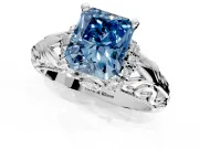 Solitaire Engagement Ring Setting for Fancy Blue Radiant Cut Center with Filigree Accent Basket and Prong Head in Platinum