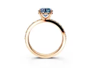 Solitaire Engagement Ring Setting for Fancy Blue Round Cut Center with Round Cut Pave Band and Prong Head in Rose Gold