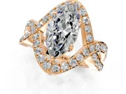 Halo Engagement Ring Setting for Marquise Center with Pave Infinity Twist Band and Prong Head in Rose Gold