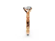 Solitaire Engagement Ring Setting for Heart-Shaped Center with Scrollwork Band and Prong Head in Rose Gold