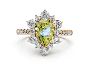 Floral Halo Engagement Ring Setting for Fancy Yellow Pear-Shaped Center with Pave Accents and Prong Head in Rose Gold