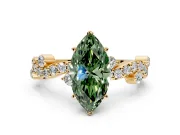 Solitaire Engagement Ring Setting for Fancy Green Marquise Center with Bar-Station Pave Twist and Prong Head in Yellow Gold