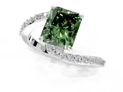 Solitaire Engagement Ring Setting for Fancy Green Radiant Cut Center with Pave Bypass Swirl Band and Prong Head in White Gold