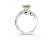 Solitaire Engagement Ring Setting for Fancy Yellow Princess Cut Center with Pave Bypass Twist Band and Prong Head in White Gold