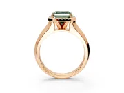 Halo Engagement Ring Setting for Fancy Green Asscher Cut Center with Knife Ridge Cathedral Band and Prong Head in Rose Gold