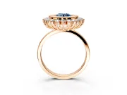 Halo Engagement Ring Setting for Fancy Blue Round Cut Center with Milgrain Bezel Rim, Plain Band and Prong Head in Rose Gold