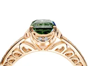 Floral Engagement Ring Setting for Fancy Green Radiant Cut Center with Four Accent Clusters and Prong Head in Rose Gold