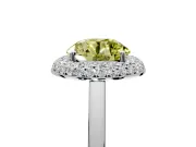 Halo Engagement Ring Setting for Fancy Yellow Round Cut Center with Plain Tapered Band and Prong Head in Platinum