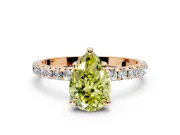 Solitaire Engagement Ring Setting for Fancy Yellow Pear-Shaped Center with Micro Pave Band and Prong Head in Rose Gold