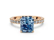 Solitaire Engagement Ring Setting for Fancy Blue Radiant Cut Center with Fine Pave Band and Claw Prong Head in Rose Gold