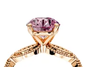 Solitaire Engagement Ring Setting for Fancy Pink Round Cut Center with Marquise Panel Band and Prong Head in Rose Gold