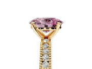 Solitaire Engagement Ring Setting for Fancy Pink Oval Center with Milgrain-Edged Pave Band and Prong Head in Yellow Gold