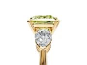 3 Stone Engagement Ring Setting for Fancy Yellow Princess Cut Center with Large Pear-Shaped Accents and Prong Head in Yellow Gold