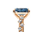 Solitaire Engagement Ring Setting for Fancy Blue Emerald Cut Center with Trailing Leaf Accent Band and Prong Head in Rose Gold