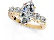 5 Stone Engagement Ring Setting for Marquise Center with Equal Close-Set Accents and Prong Head in Yellow Gold