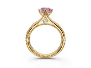 Solitaire Engagement Ring Setting for Fancy Pink Cushion Cut Center with Milgrain Cathedral Band and Prong Head in Yellow Gold