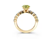 Shared-Prong Engagement Ring Setting for Fancy Yellow Round Cut Center with Graduated Accents and Prong Head in Yellow Gold