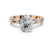 Solitaire Engagement Ring Setting for Oval Center with Channel Baguette Band and Prong Head in Rose Gold