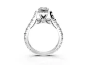 Solitaire Engagement Ring Setting for Emerald Cut Center with Pave Cathedral Shoulders and Prong Head in Platinum