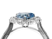 Milgrain Halo Engagement Ring Setting for Fancy Blue Heart-Shaped Center with Bezel Point Accents and Prong Head in Platinum