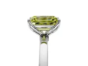 Solitaire Engagement Ring Setting for Fancy Yellow Emerald Cut Center with Thin Rounded Plain Band and Prong Head in Platinum