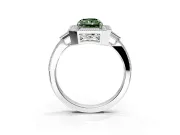 Halo Engagement Ring Setting for Fancy Green Radiant Cut Center with Milgrain Rim, Pave Band and Prong Head in Sterling Silver