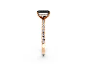 Solitaire Engagement Ring Setting for Fancy Black Radiant Cut Center with Band of Accents and Prong Head in Rose Gold
